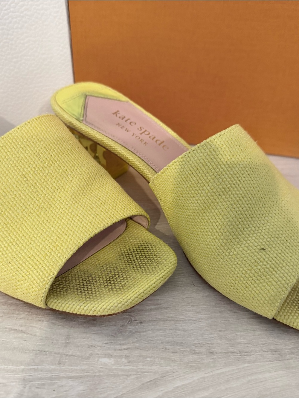 kate spade Bright Yellow Open-Toe Slip-On Mules with Lemon Wedge Heel - Picture 4 of 4